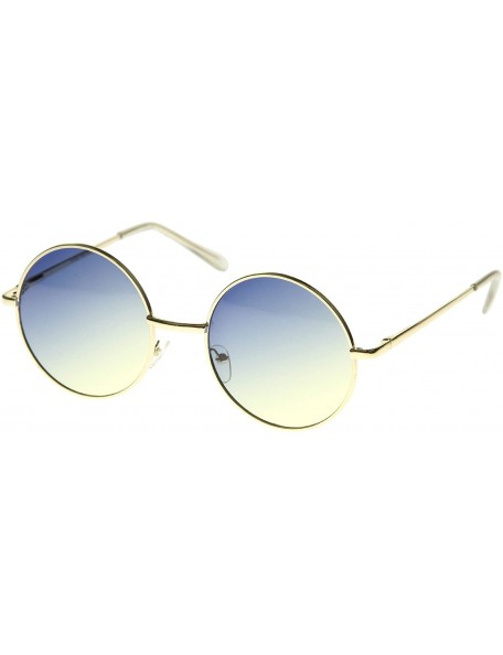 Oversized Bohemian Full Metal Frame Gradient Flat Lens Oversize Round Sunglasses 54mm - Gold / Blue-yellow - CR12I21S65V $14.32
