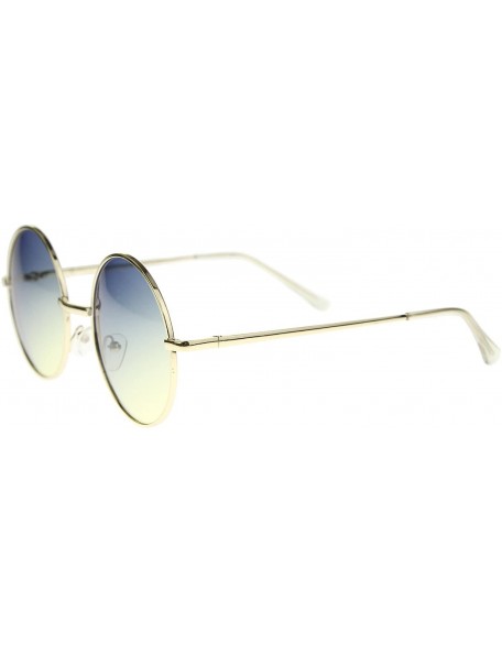 Oversized Bohemian Full Metal Frame Gradient Flat Lens Oversize Round Sunglasses 54mm - Gold / Blue-yellow - CR12I21S65V $14.32