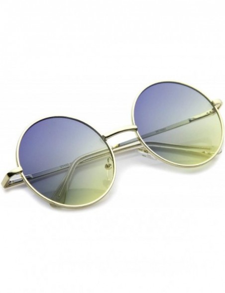 Oversized Bohemian Full Metal Frame Gradient Flat Lens Oversize Round Sunglasses 54mm - Gold / Blue-yellow - CR12I21S65V $14.32