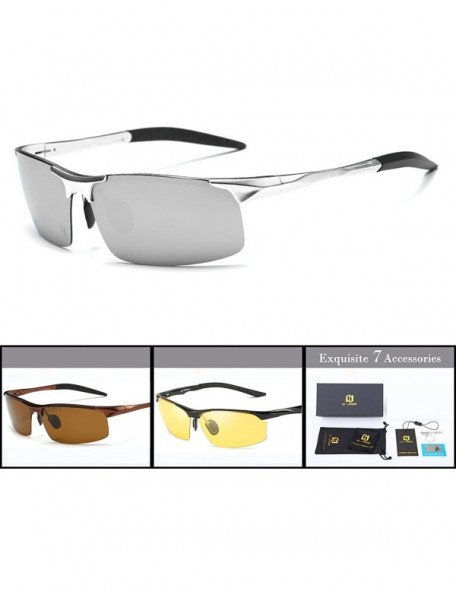 Sport Polarized Night Vision Men Sports Drving Fishing Sunglasses Oversized Semi-Rimless Goggles - A-silver & Silver - CW180I...