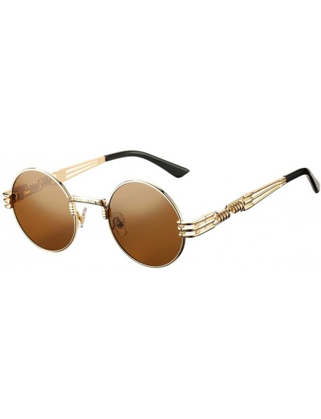 Square Retro Round Steampunk Sunglasses John Lennon Hippie Glasses Metal Frame - Gold Frame/Brown Lens - CD18Q06M23Q $16.22