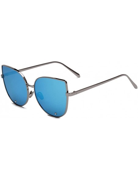 Rectangular Cat Eye Designer Sunglasses For Women Metal Frame Diamond Lens 60mm - Grey/Blue - CZ12FU83D2Z $15.80