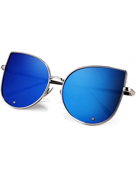 Rectangular Cat Eye Designer Sunglasses For Women Metal Frame Diamond Lens 60mm - Grey/Blue - CZ12FU83D2Z $15.80