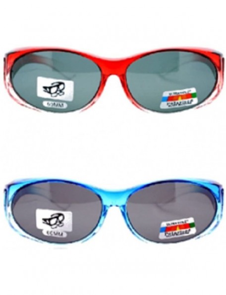 Round 2 Womens Polarized Rhinestone Fit Over Ombre Sunglasses Wear Over Eyeglasses - 1 Red Black / 1 Blue Black - C912K34HMZP...