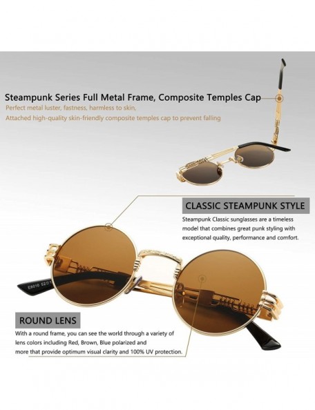 Square Retro Round Steampunk Sunglasses John Lennon Hippie Glasses Metal Frame - Gold Frame/Brown Lens - CD18Q06M23Q $16.22