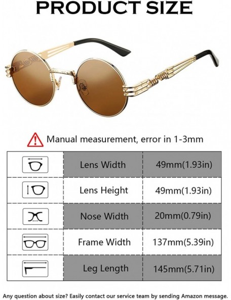 Square Retro Round Steampunk Sunglasses John Lennon Hippie Glasses Metal Frame - Gold Frame/Brown Lens - CD18Q06M23Q $16.22