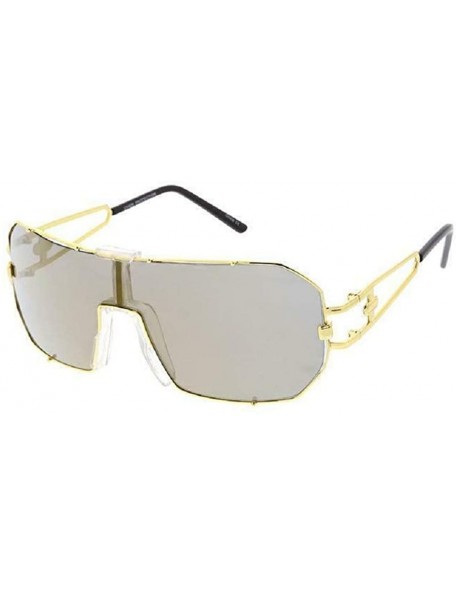 Square Gazelle Hustler Flat Top Oversized Shield Wrap Around Sunglasses - Gold Metallic & Black Frame - C618YEQ7WK2 $14.78