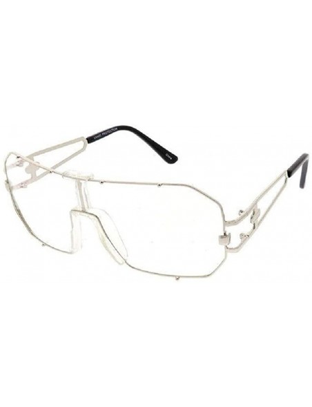 Shield Gazelle Hustler Flat Top Oversized Shield Sunglasses w/Clear Blue Light Blocking Lenses - Metallic Silver Frame - CE19...