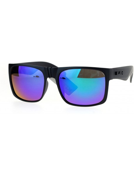 Square Mens Kush Sunglasses Square Rectangular Black Frame Mirrored Lens UV 400 - Matte Black (Teal Mirror) - CN186SX3CQU $10.66