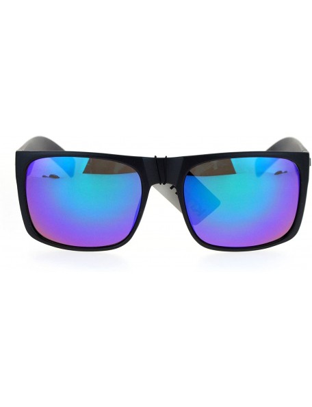 Square Mens Kush Sunglasses Square Rectangular Black Frame Mirrored Lens UV 400 - Matte Black (Teal Mirror) - CN186SX3CQU $10.66