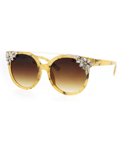 Round Diva Fashion Sunglasses Rhinestone Decors Womens Bling Glam Shades UV 400 - Tan (Brown) - CJ186AC545E $27.99