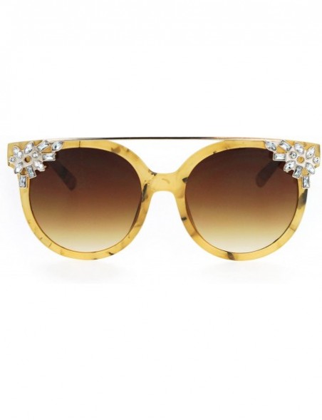 Round Diva Fashion Sunglasses Rhinestone Decors Womens Bling Glam Shades UV 400 - Tan (Brown) - CJ186AC545E $10.66