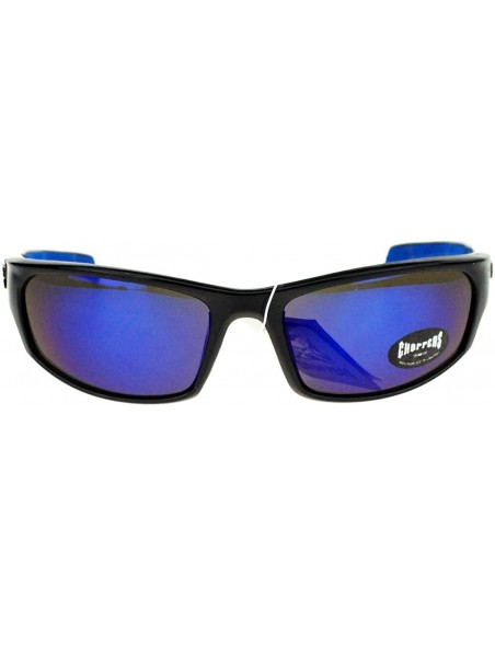Wrap Mens Sunglasses Sports Biker Fashion Oval Wrap Around Frame - Black Blue - CO11ZZJUNF5 $11.67