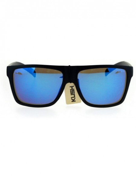 Rectangular Mens Kush Hipster Black Flat Top Horn Rim Color Mirrored Plastic Sunglasses - Blue Mirror - CU18R752AE3 $7.81