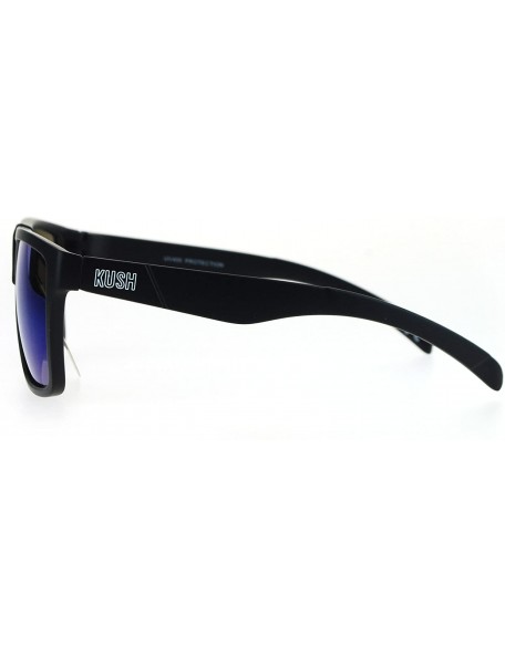 Rectangular Mens Kush Hipster Black Flat Top Horn Rim Color Mirrored Plastic Sunglasses - Blue Mirror - CU18R752AE3 $7.81