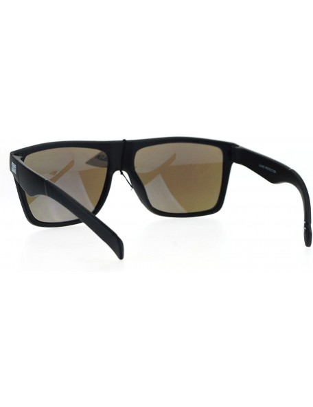 Rectangular Mens Kush Hipster Black Flat Top Horn Rim Color Mirrored Plastic Sunglasses - Blue Mirror - CU18R752AE3 $7.81