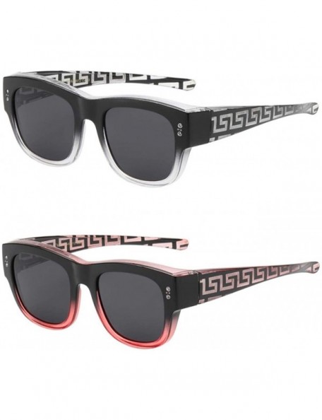 Wrap The Finesse Polarized Colorful Two Tone Ombre Fit Over OTG Rectangular Squared Sunglasses - Black Red - CW199MTN6LG $20.79
