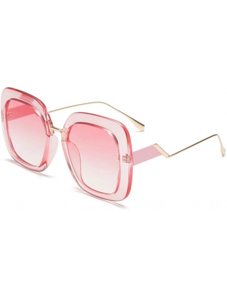 Semi-rimless Double Color Square Sunglasses Men Women Gradient Frame UV400 Vintage Glasses - Clear Pink - CK18T0A5CYG $11.61