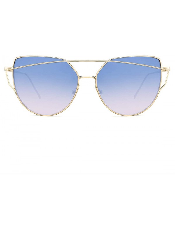 Cat Eye Fashion Cat Eye Sunglasses for Women Flat Lenses Metal Frame UV400 Protection - Light Blue - CU18ROYQTHT $9.82