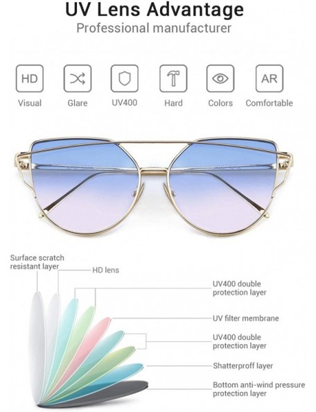 Cat Eye Fashion Cat Eye Sunglasses for Women Flat Lenses Metal Frame UV400 Protection - Light Blue - CU18ROYQTHT $9.82