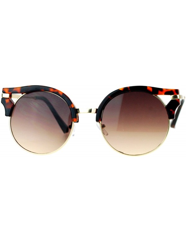 Round Womens Fashion Sunglasses Wing Topped Round Circle Designer Frame - Tortoise - CY189Y3A4N5 $9.69