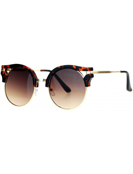 Round Womens Fashion Sunglasses Wing Topped Round Circle Designer Frame - Tortoise - CY189Y3A4N5 $9.69