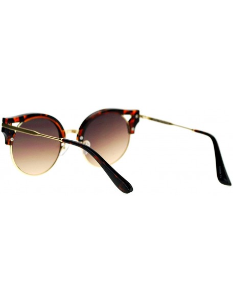 Round Womens Fashion Sunglasses Wing Topped Round Circle Designer Frame - Tortoise - CY189Y3A4N5 $9.69