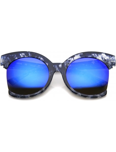 Cat Eye Womens Oversize Side Cut Marble Frame Iridescent Lens Cat Eye Sunglasses 59mm - Blue / Blue Mirror - C212GSJNB4Z $9.80