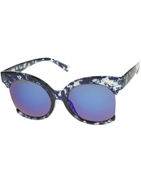 Cat Eye Womens Oversize Side Cut Marble Frame Iridescent Lens Cat Eye Sunglasses 59mm - Blue / Blue Mirror - C212GSJNB4Z $9.80