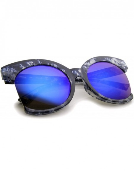 Cat Eye Womens Oversize Side Cut Marble Frame Iridescent Lens Cat Eye Sunglasses 59mm - Blue / Blue Mirror - C212GSJNB4Z $9.80