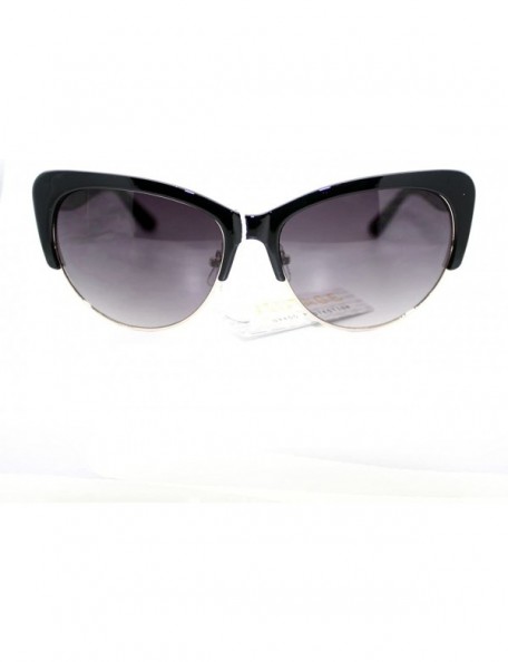 Oval Womens Fashion Sunglasses Retro Plastic Top Oval Cateye Frame - Black - C011V3V9MP1 $9.69
