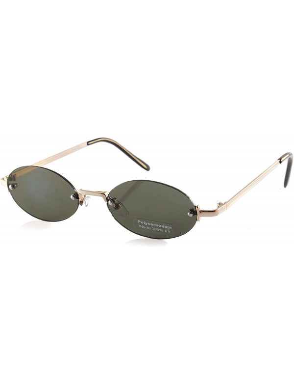 Round Rimless Tinted Flat Lens Slim Oval Round Retro Sunglasses A243 A244 - Gold Green - CH18L5RCNXM $12.75