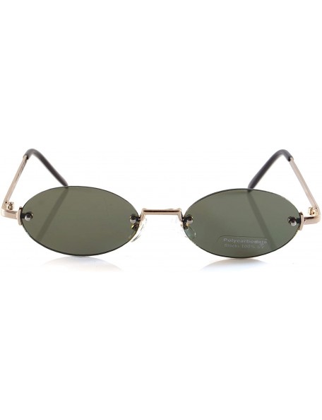 Round Rimless Tinted Flat Lens Slim Oval Round Retro Sunglasses A243 A244 - Gold Green - CH18L5RCNXM $12.75