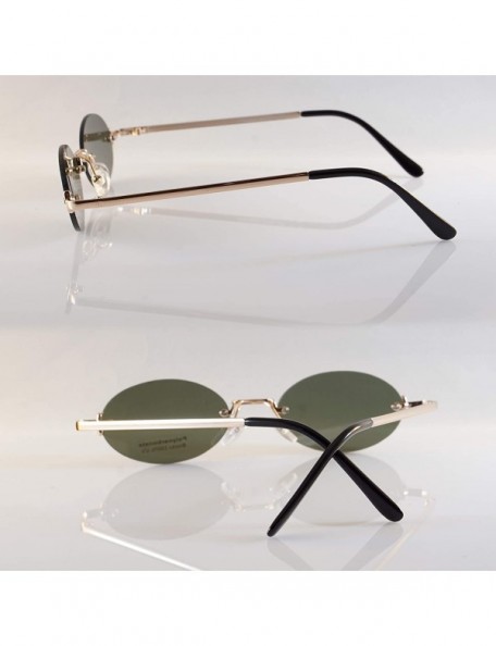 Round Rimless Tinted Flat Lens Slim Oval Round Retro Sunglasses A243 A244 - Gold Green - CH18L5RCNXM $12.75