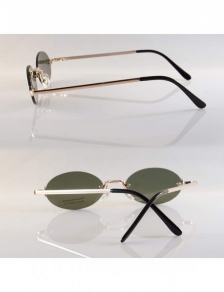 Round Rimless Tinted Flat Lens Slim Oval Round Retro Sunglasses A243 A244 - Gold Green - CH18L5RCNXM $12.75