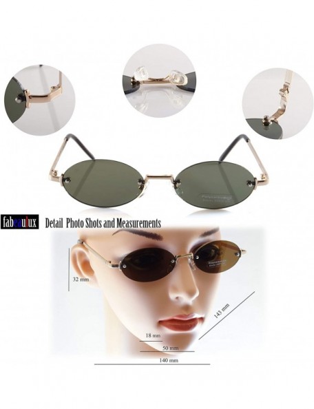 Round Rimless Tinted Flat Lens Slim Oval Round Retro Sunglasses A243 A244 - Gold Green - CH18L5RCNXM $12.75