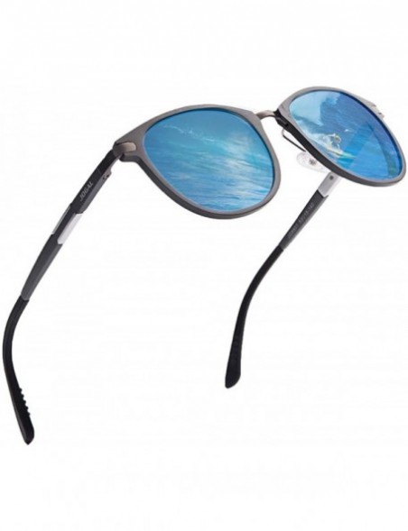 Aviator Retro Round Trendy Polarized Sunglasses for Women and Men UV400 Protection - Gun Frame+blue Lens05 - C518L273O23 $22.26