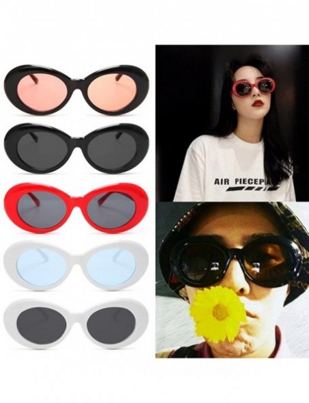 Oval Retro Unisex Sunglasses UV400 - Resin Oval Lens + Plastic Frame Clout Goggles - Black&transparent Red - CC1882DXIOW $7.98