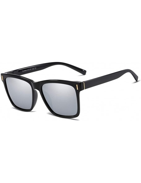 Oval Men Sunglasses Retro Black Drive Holiday Oval Polarized UV400 - Silver - CB18R4W4SD3 $13.83