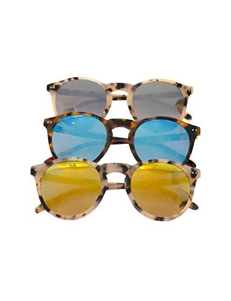 Round Women's Sunglasses - "The Joan" Designer Sunglasses with Mirrored Lenses - Blonde Tortoise - CM187QN0946 $20.00