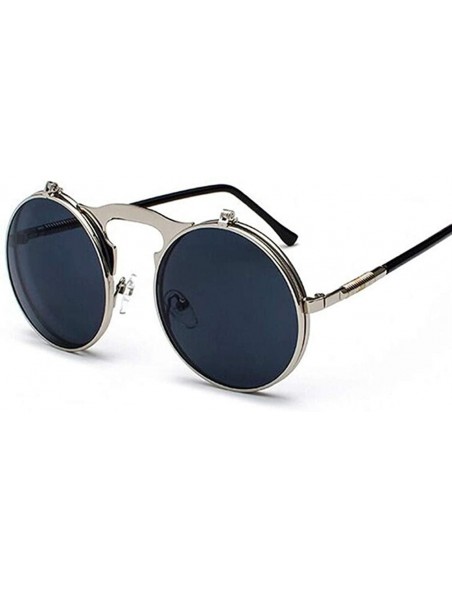 Sport Metal Steampunk Sunglasses Men Women Round Glasses Retro Frame Vintage Sun Glasses Male - Blackgray - C4198XZ3LT2 $10.97