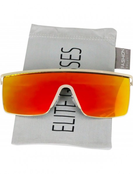 Shield Oversized Flat Top Square VINTAGE RETRO SHIELD VISOR Style Aviator SUNGLASSES - Orange Mirror - C918D50QQ8C $14.06