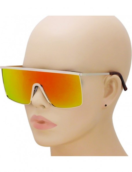 Shield Oversized Flat Top Square VINTAGE RETRO SHIELD VISOR Style Aviator SUNGLASSES - Orange Mirror - C918D50QQ8C $14.06