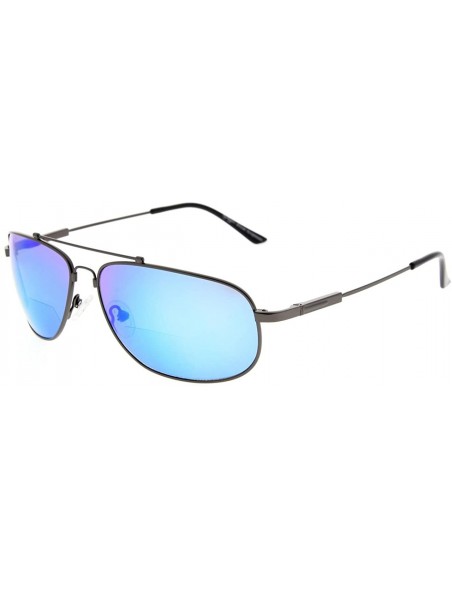 Rectangular Bifocal Reading Sunglasses Bendable Memory Sunshine Readers Women Men - Gunmetal Frame Blue Mirror - CK18037OC03 ...