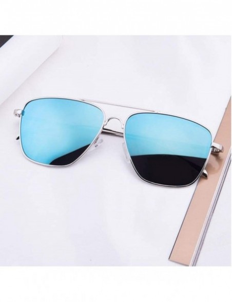Rectangular Men's new sunglasses - Silver Frame Blue - C7199CI25UI $10.01