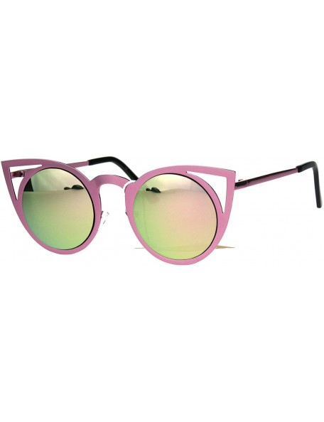Cat Eye Womens Metal Bat Shape Cat Eye Round Circle Lens Sunglasses - Pink - CB17YKH4T0Z $10.55