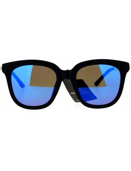 Rectangular Flat Color Mirror Lens Metal Arm Rectangular Thick Horn Rim Sunglasses - Blue Revo - C912K07R5WZ $14.26