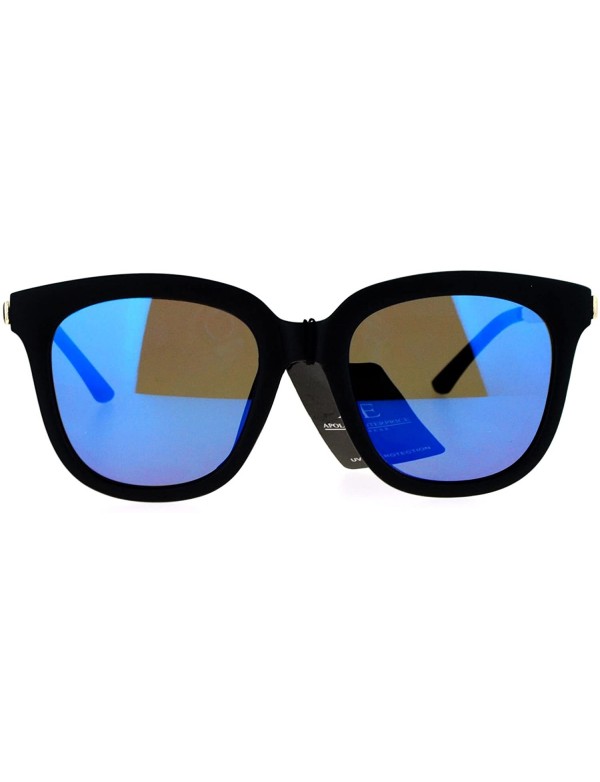 Rectangular Flat Color Mirror Lens Metal Arm Rectangular Thick Horn Rim Sunglasses - Blue Revo - C912K07R5WZ $14.26