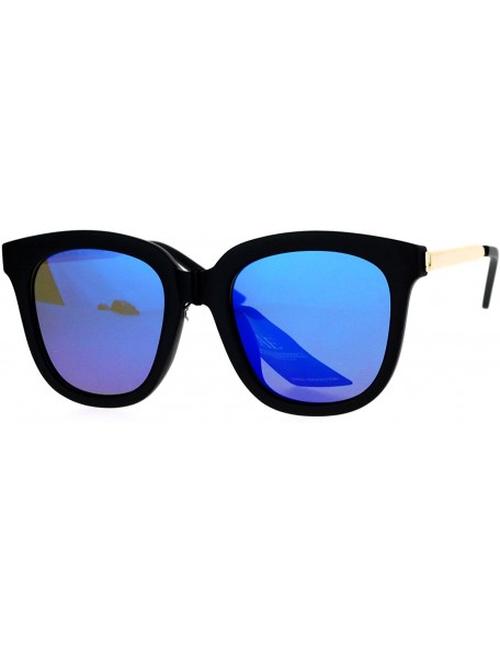 Rectangular Flat Color Mirror Lens Metal Arm Rectangular Thick Horn Rim Sunglasses - Blue Revo - C912K07R5WZ $14.26