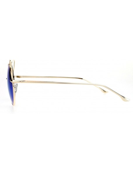 Cat Eye Metal Wire Cat Eye Horn Rim Round Circle Mirrored Lens Sunglasses - Gold Blue - C8120ZRCCDR $11.27